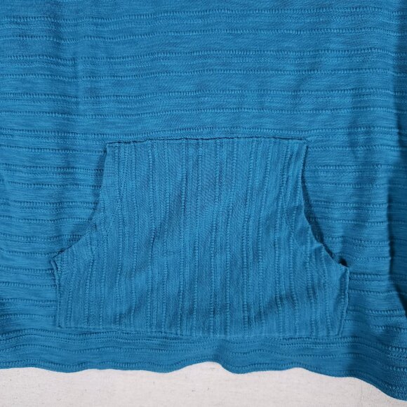 J Jill Lagenlook Blue Textured Knit Top Medium Long Sleeve Kangaroo Pocket Artsy - Picture 10 of 13